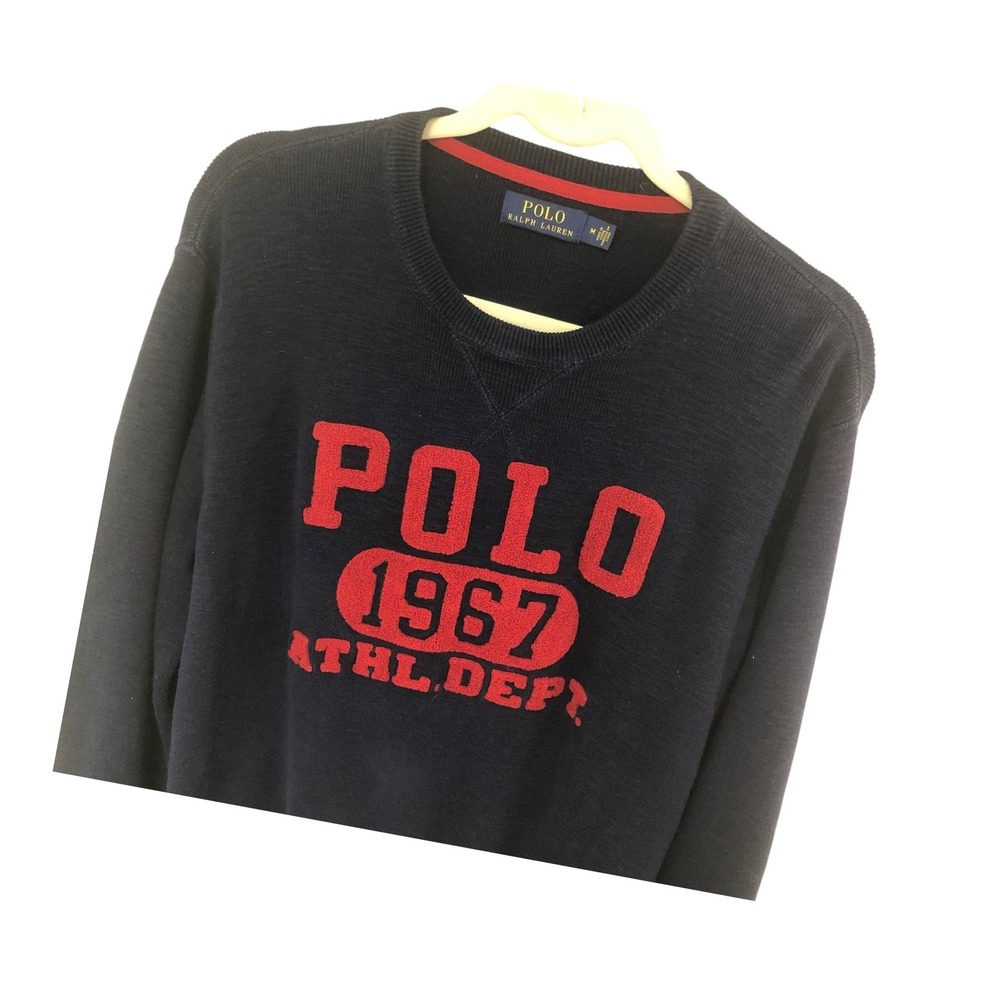 Polo Ralph Lauren Athletic Dept 1967 Graphic Navy Sweater Old Money Preppy Sz M